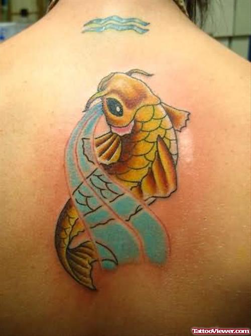 Yellow Fish Tattoo On Back