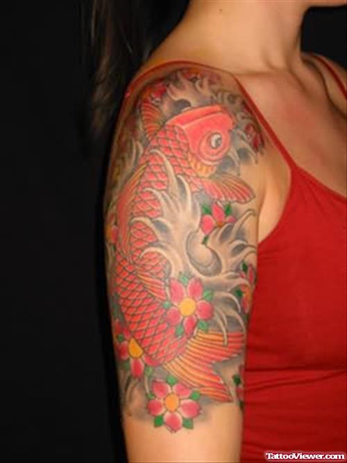 Shoulder Orange Fish Tattoo