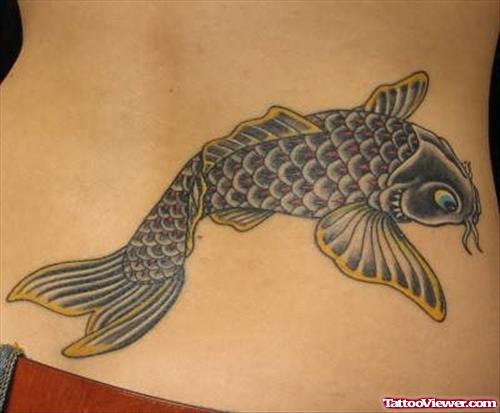 Flying Carp Koi Fish Tattoo On Back