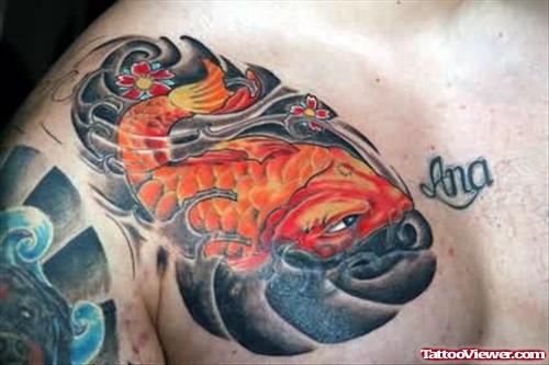 Carp Koi Fish Tattoo On Chest