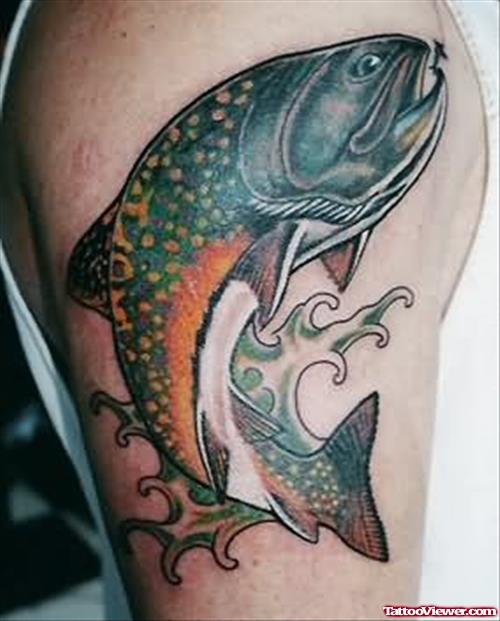 Black koi Fish Tattoo On Bicep
