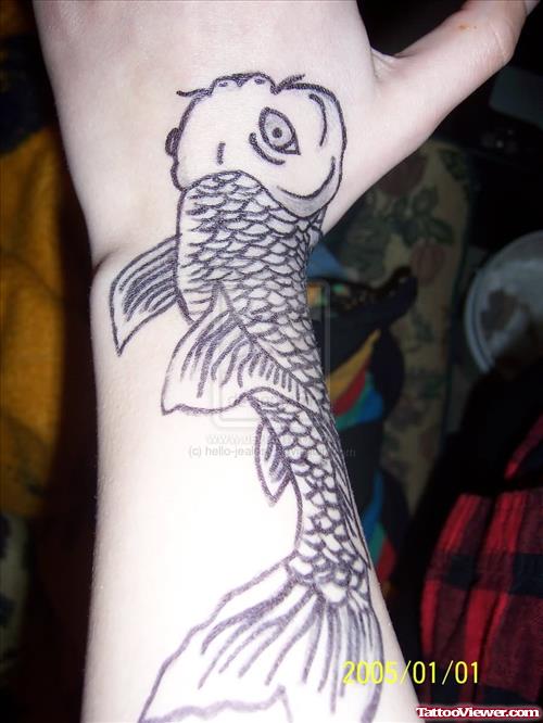 Koi Fish Tattoo On Arm And Hand