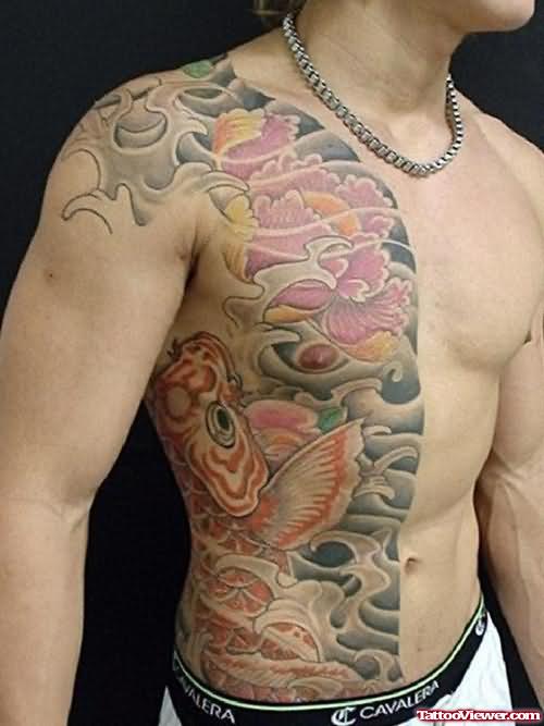 Fish Tattoo On Shoulder And Chest