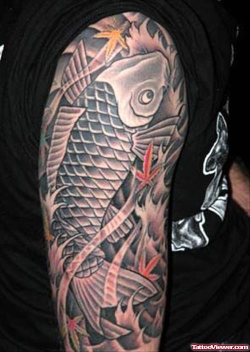 Black Koi Fish Tattoo On Arm