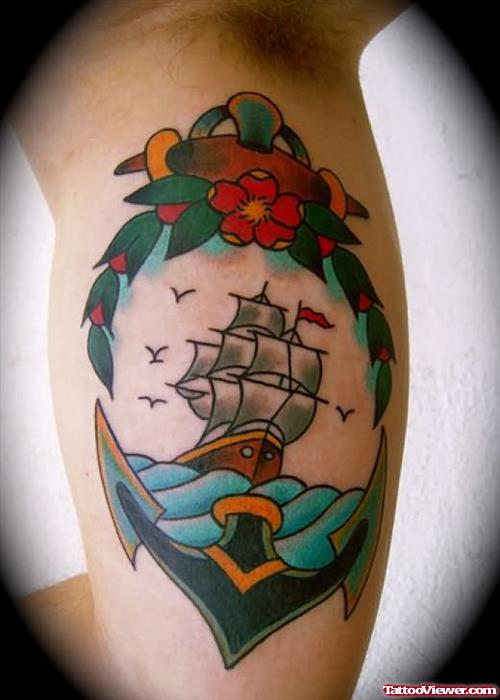 Anchor And Fish Tattoo Design
