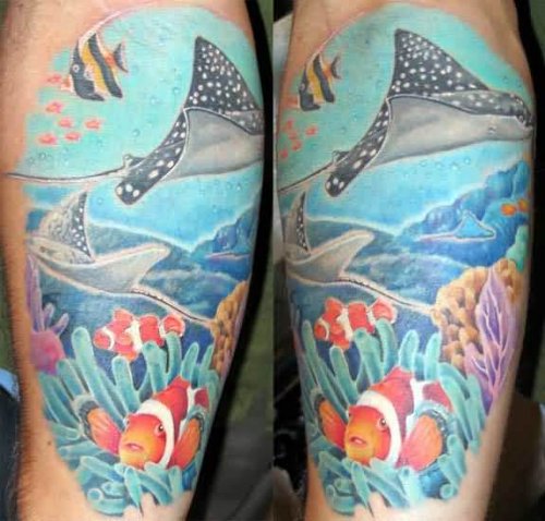 Unique Water Tattoos Eaglerays And Fish