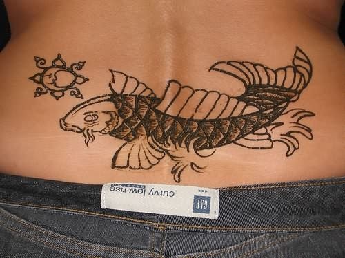 Black Fish Tattoo Design On Waist
