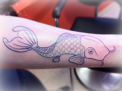 Outline Fish Tattoo On Sleeve