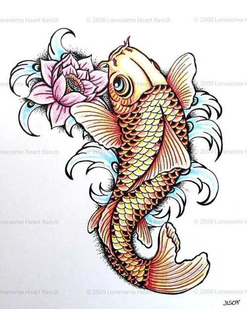 Lotus Flower And Fish Tattoo Design