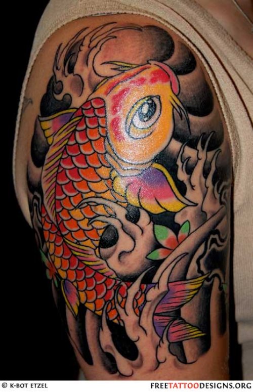 Right Half Sleeve Color Ink Fish Tattoo