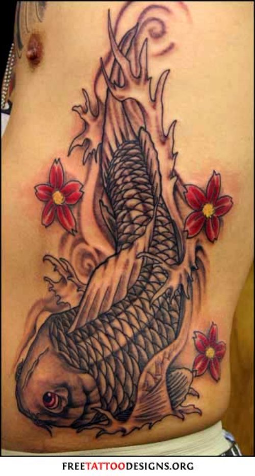Man Left Side Rib Fish Tattoo