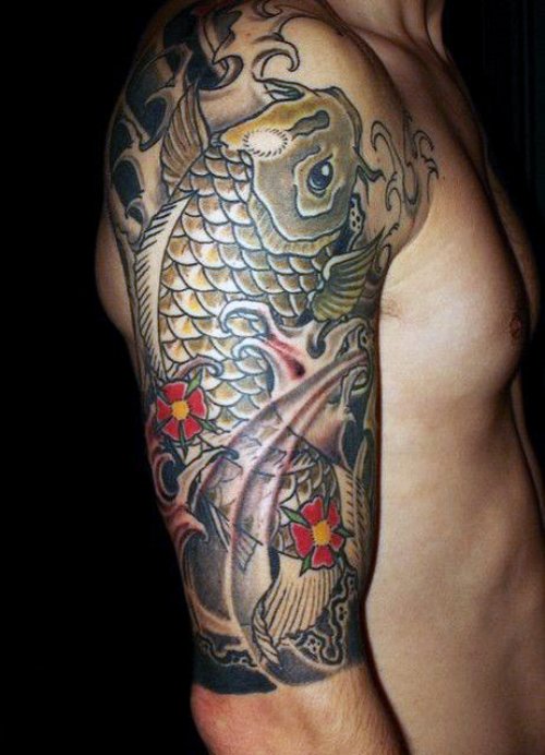 Man Right Half Sleeve Fish Tattoo