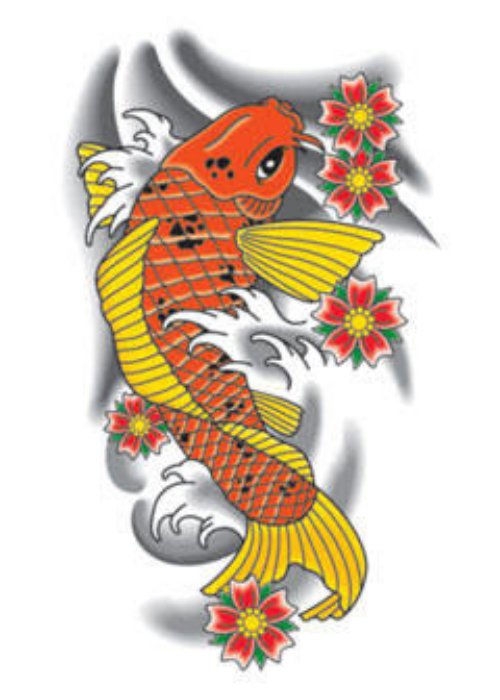 Cherry Blossom Flowers Fish Tattoo Design