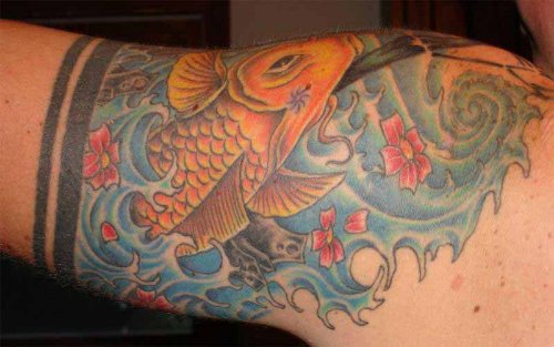 Floral Fish Tattoo On Sleeve
