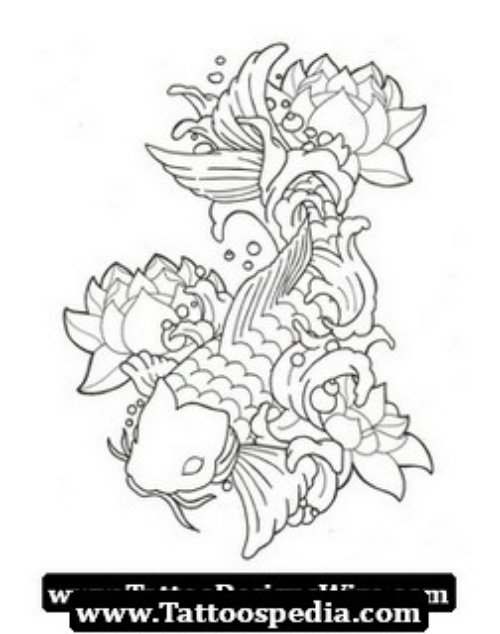 Lotus Flowers And Fish Tattoo Design