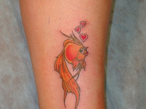 Red Hearts and Fish Tattoo On Arm
