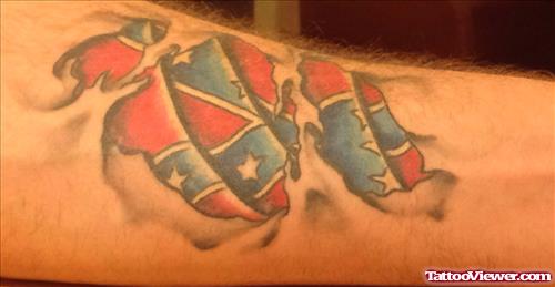 Ripped Skin Flag Tattoo On Arm