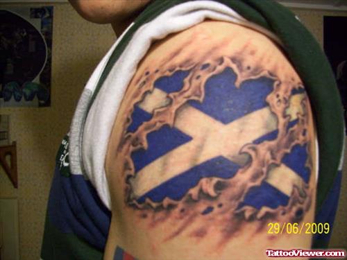 Scottish Flag Ripped Skin Tattoo