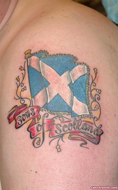 Scotland Flag Tattoo On Shoulder