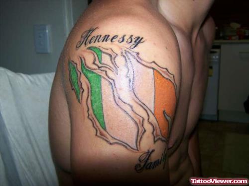 Hennessy Flag Tattoo On Shoulder
