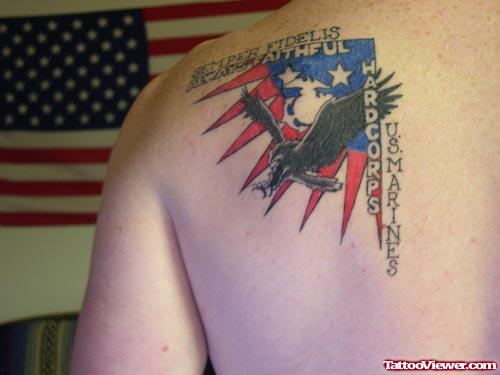 Flag Tattoo On Back Shoulder
