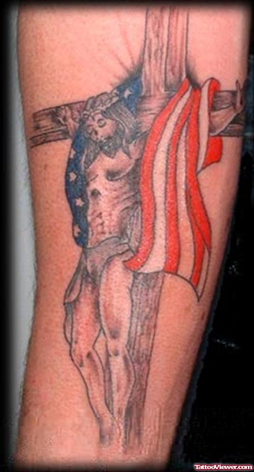 Christ Cross Us Flag Tattoo