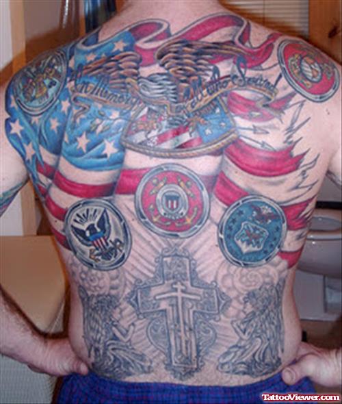 American Flag And Cross Tattoo