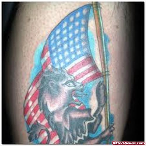 Wolf And Flag Tattoo