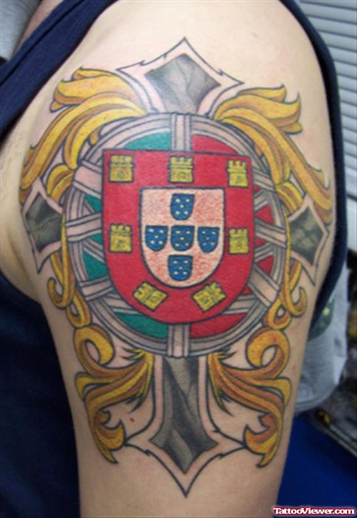 Crest Cross Flag Tattoo