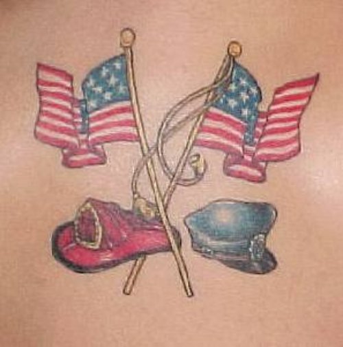 American Flags Tattoo On Back