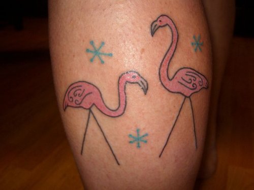 Attractive Pink Flamingo Tattoo On Leg