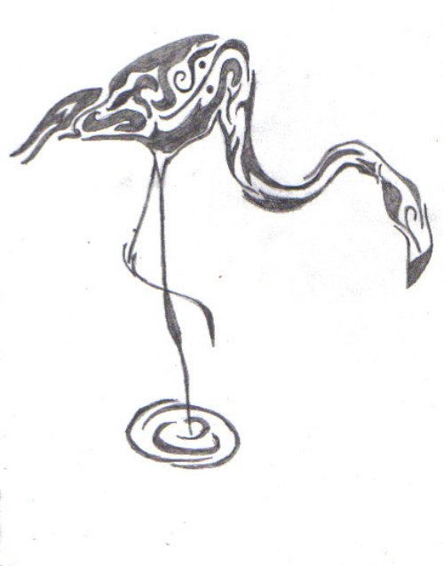 Grey Ink Flamingo Tattoos Design