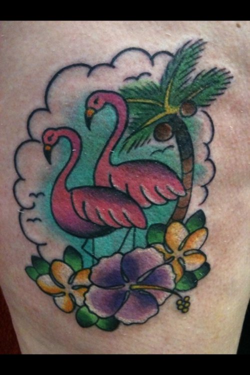 Palm Tree And Flamingo Tattoos