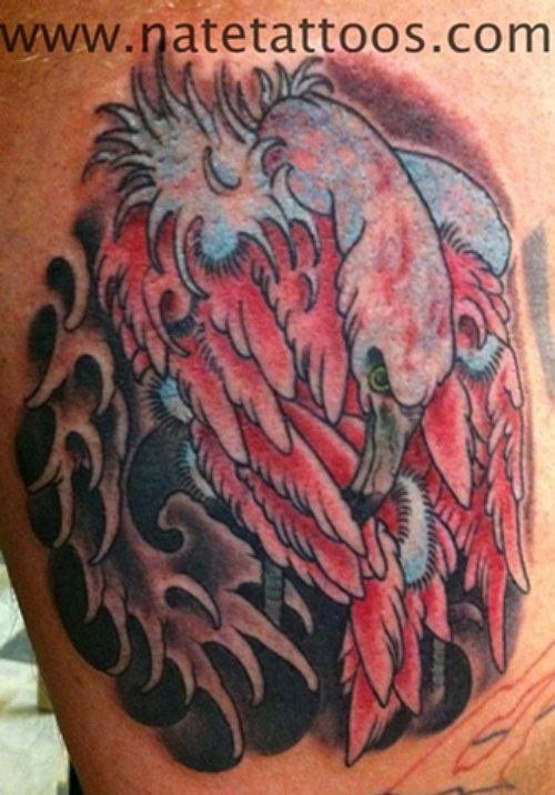 Awesome Colored Flamingo Tattoo