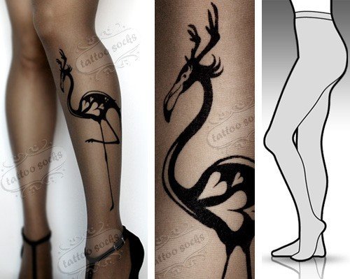 Black Ink Flamingo Tattoo On Leg