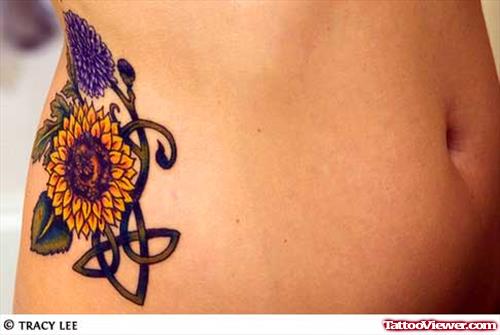 Sunflower Tattoo On Side Rib