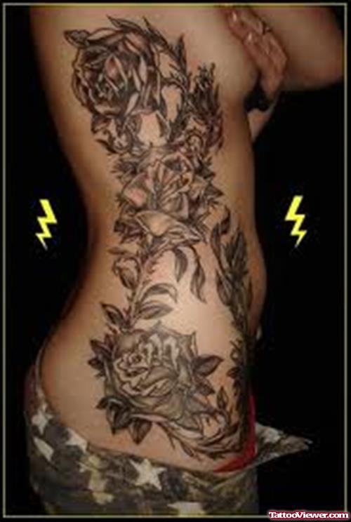 Side Rib Floral Tattoo