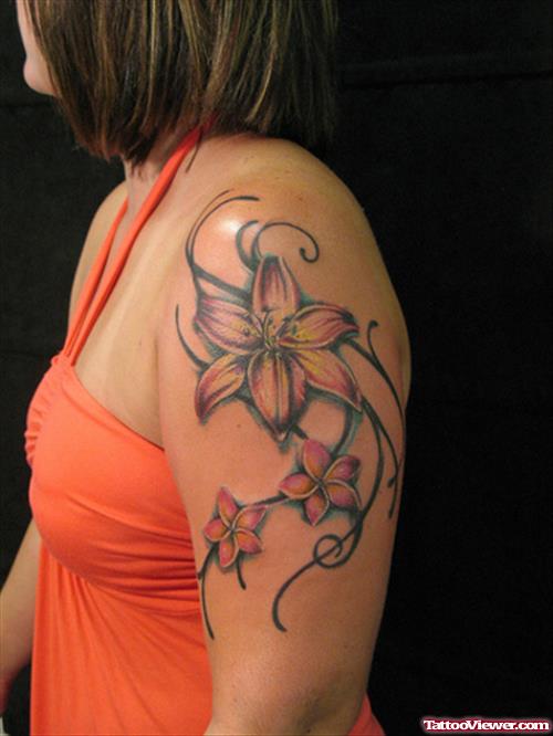 Shaded Flower Tattoo On Shoulder