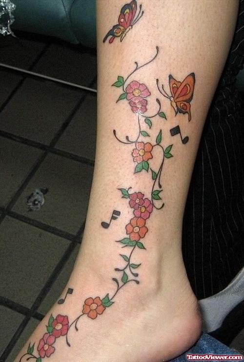 Floral Tattoo on Foot And Leg
