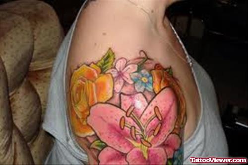 Big Flower Tattoo On Shoulder