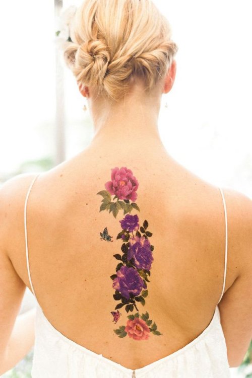 Multicolored Rose Floral Tattoo On Back