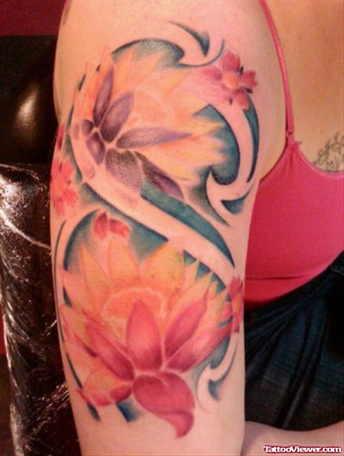 Asian Flower Tattoos On Right Half Sleeve