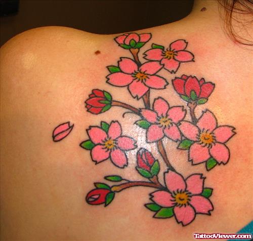 Cherry Blossom Flowers Tattoos On Back