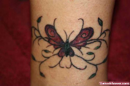 Tribal And Butterfly Flower Tattoo
