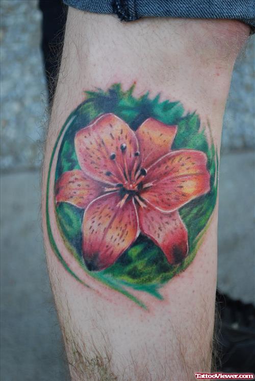Red Flower Tattoo On Leg