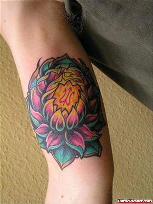 Colourful Flower Tattoo On Bicep