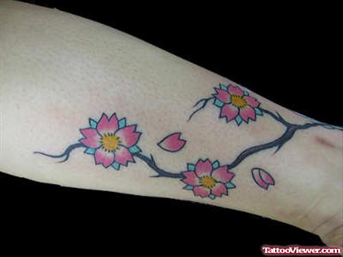Cherry Blossom Flowers Tattoos On Arm