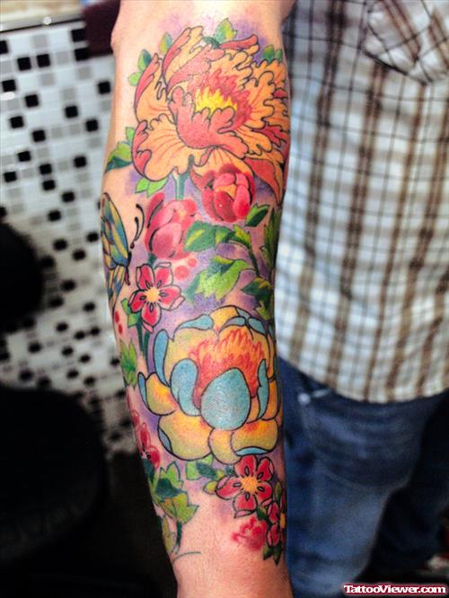 Attractive Man Right Sleeve Flower Tattoo