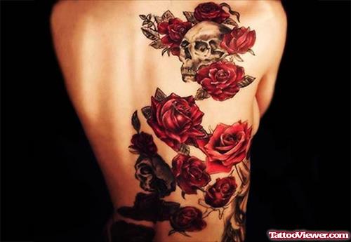 Red Rose Flowers Tattoos On Back
