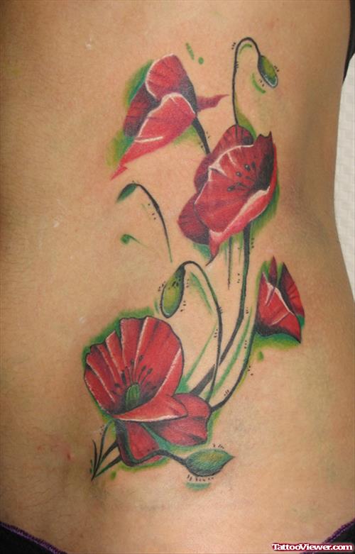 Hibiscus Flowers Tattoos On Rib Side